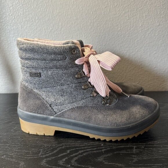 Keds Grey Wool Suede Lace Up Camp High Top Hiking Boots Pink Laces Size 8.5 NWOB - Picture 2 of 7